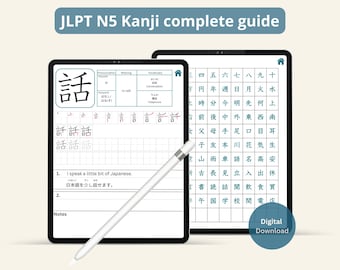 JLPT N5 Kanji Writing Practice Worksheets for GoodNotes, 100 Kanji for Japanese language learners,  Kanji learning workbook digital download