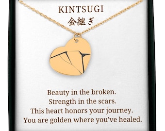 Collier coeur Kintsugi : bijoux de guérison japonais en plaqué or