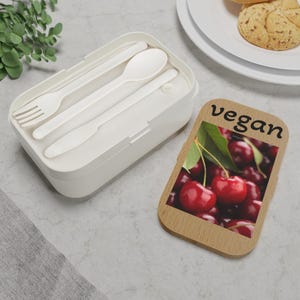 Déjeuner bento végétalien, récipient pour aliments respectueux de l'environnement, boîte à collations avec couvercle en bois, boîte à lunch végétalienne avec couverts, boîte à lunch avec couteau fourchette,