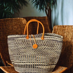 Panier sisal, sac de course, sac sisal femme, sac sisal tressée, sac tissée africain, sac sisal 100% natural 35 cm/14 bolsas