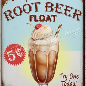 Vintage Root Beer Float Wreath Sign Retro 50&#39;s Diner UV-Coated Aluminum Wreath Sign Door Decor Wreath Proudly Made in the USA