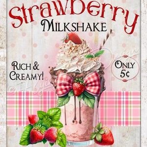 Vintage Strawberry Milkshake Wreath Sign Strawberries Diner UV-Coated Aluminum Wreath Sign Door Decor Wreath Proudly Made in the USA