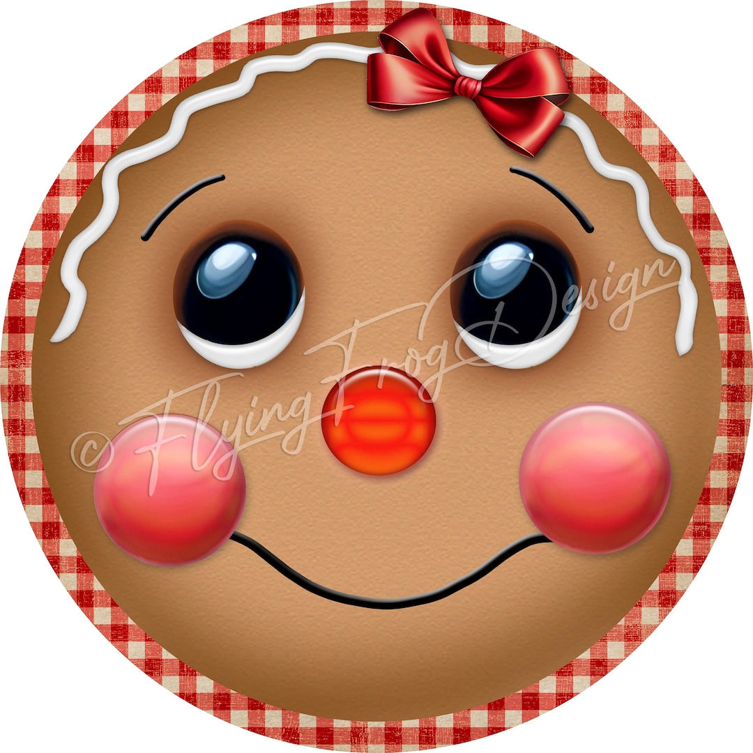 EXCLUSIVE Whimsical Gingerbread Girl Face Christmas Gingham Etsy