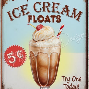 Vintage Ice Cream Floats Wreath Sign Retro 50&#39;s Diner UV-Coated Aluminum Wreath Sign Door Decor Wreath Proudly Made in the USA