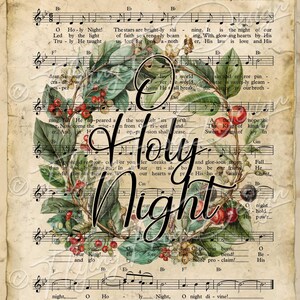 Exclusive!!! Vintage Christmas O Holy Night Sheet Music Wreath UV-Coated Aluminum Metal Door Decor Wreath Sign Made in the USA afbeelding 1