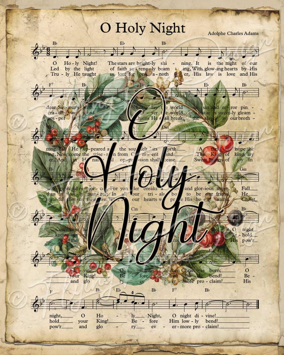 Exclusive!!! Vintage Christmas O Holy Night Sheet Music Wreath UV-Coated Aluminum Metal Door Decor  Wreath Sign Made in the USA