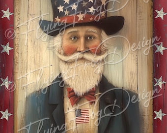 Vintage Americana America Patriotic Primitive Uncle Sam 1776 Flag Hat Stars UV-Coated Aluminum Metal Door Decor Wreath Sign Made in the USA