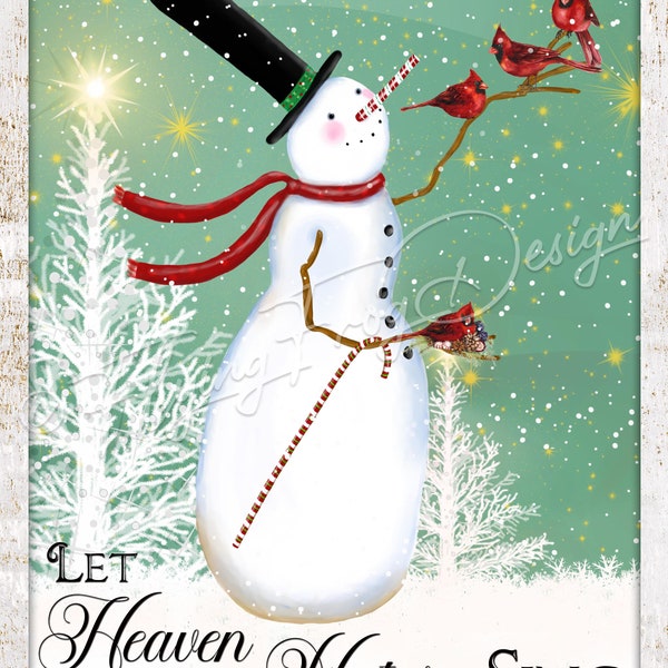 Whimsical Snowman Let Heaven And Nature Sing Top Hat Red Cardinals Scarf UV-Coated Aluminum Door Decor Wreath Signs Proudly Made in the USA