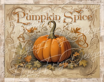 Vintage Elegant Rustic Autumn Pumpkin Spice Vines Leaves Fall Scroll Border UV-Coated Aluminum Metal Door Decor Wreath Sign Made in the USA