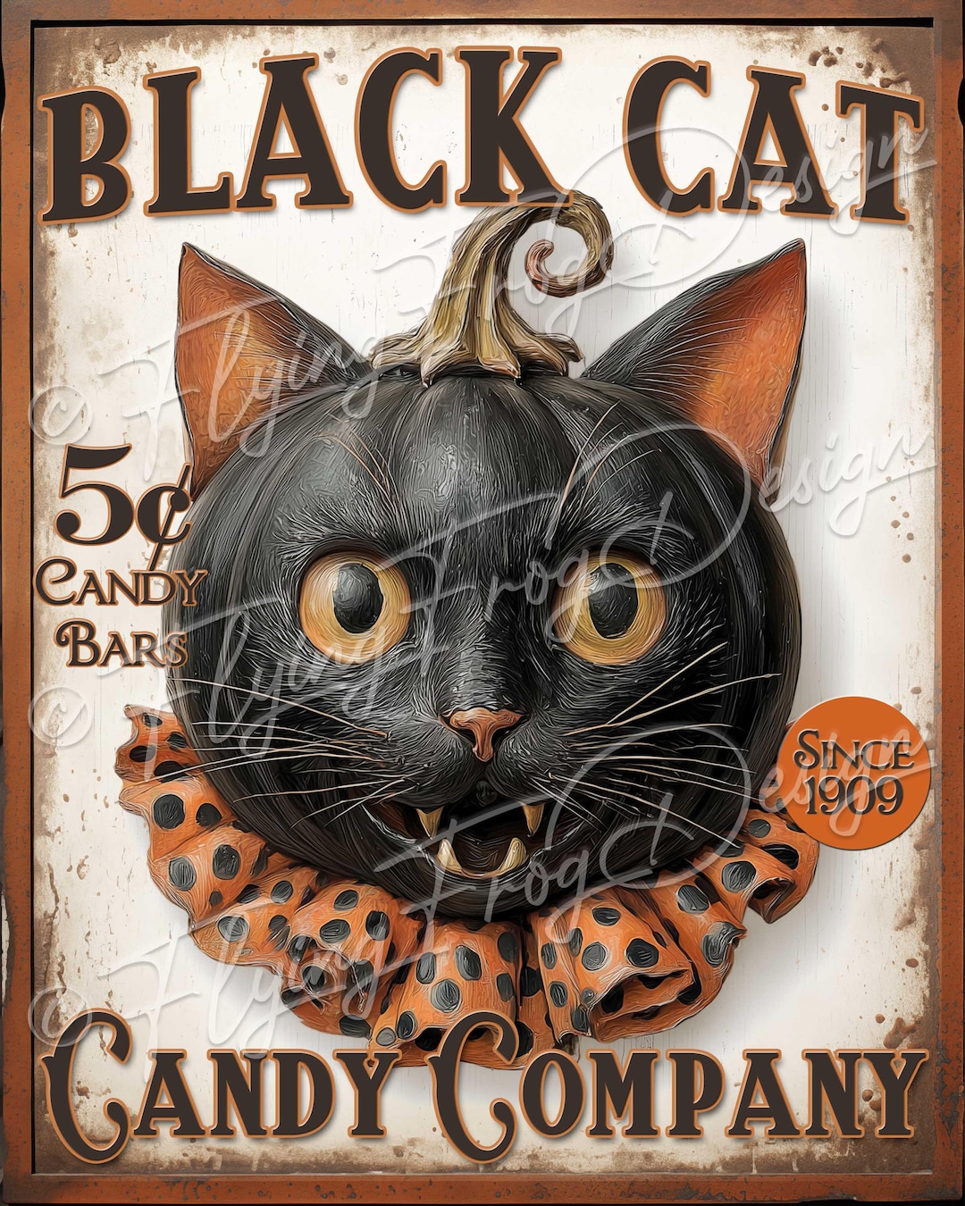 Vintage Primitive Halloween Black Cat Jack O' Lantern Candy Company 3 ...