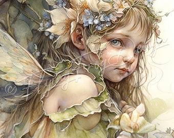Vintage Flower Fairy Wings Flowers Green Blue Pastel Watercolor UV-Coated Aluminum Wreath Sign Door Decor Proudly Made in the USA