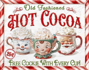 Whimsical Merry Christmas Santa Elf Snowman Mug Hot Cocoa Candy Cane Border UV-Coated Aluminum Metal Door Decor Wreath Sign Made in the USA