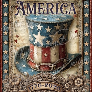 Vintage Americana Patriotic 1776-2026 July 4th Flag Top Hat UV-Coated Aluminum Metal Door Decor Wreath Sign Made in the USA afbeelding 1