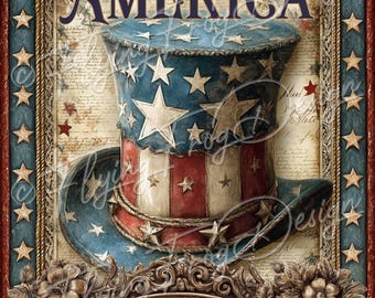 Vintage Americana Patriotic 1776-2026 July 4th Flag Top Hat UV-Coated Aluminum Metal Door Decor Wreath Sign Made in the USA
