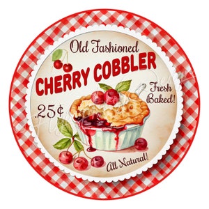 Vintage Cherry Cobbler Wreath Sign Cherries Basket UV-Coated Aluminum Wreath Sign Door Decor Wreath Signs Proudly Made in the USA