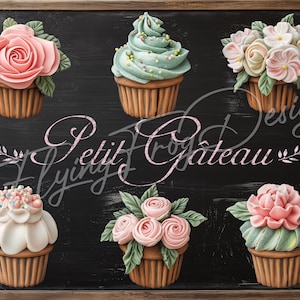 Vintage Petit Gateau Fancy Buttercream Floral Cupcakes Blackboard UV-Coated Aluminum Metal Door Decor Wreath Sign Proudly Made in the USA