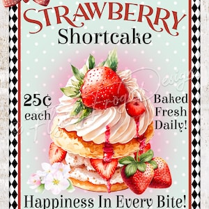 Vintage Strawberry Shortcake  Wreath Sign Strawberries Bakery Diner UV-Coated Aluminum Wreath Sign Door Decor Wreath Proudly Made in the USA