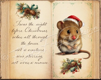 Whimsical Christmas Mouse Not a Creature Was Stirring Book UV-Coated Aluminum Door Decor Wreath Signs Proudly Made in the USA
