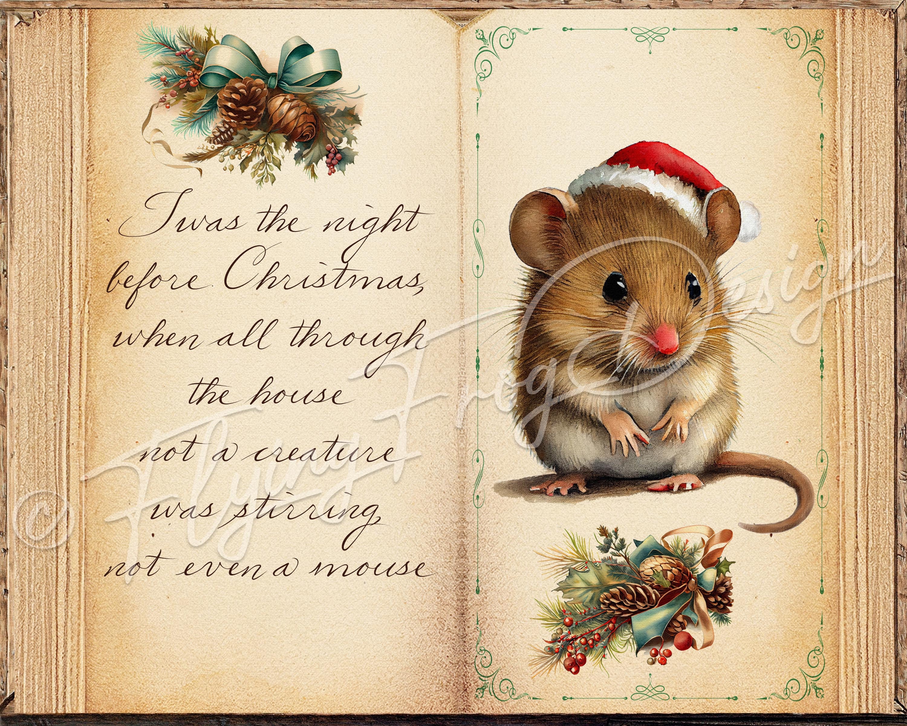 Whimsical Christmas Mouse Not a Creature Was Stirring Book Uv