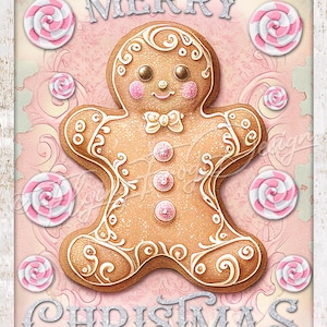 Exclusive! Whimsical  Gingerbread Cookie  Peppermint Swirls UV-Coated Aluminum Metal Door Decor Wreath Sign Made in the USA