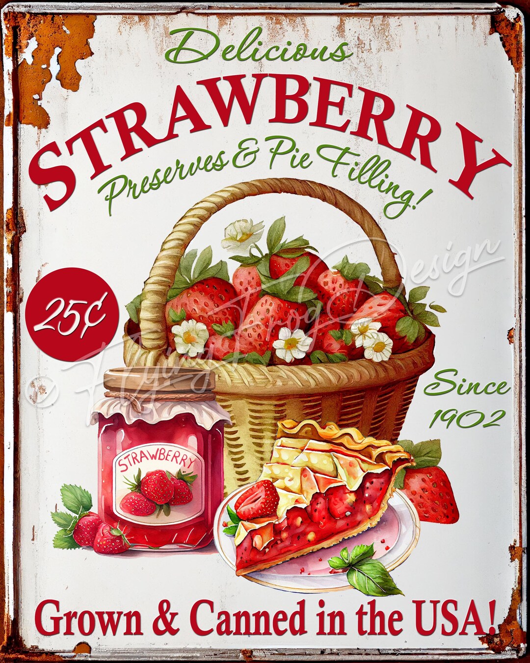 Rustic Strawberry Sign Vintage Strawberry Preserves Pie Wreath Sign Strawberries Bakery Uv ...