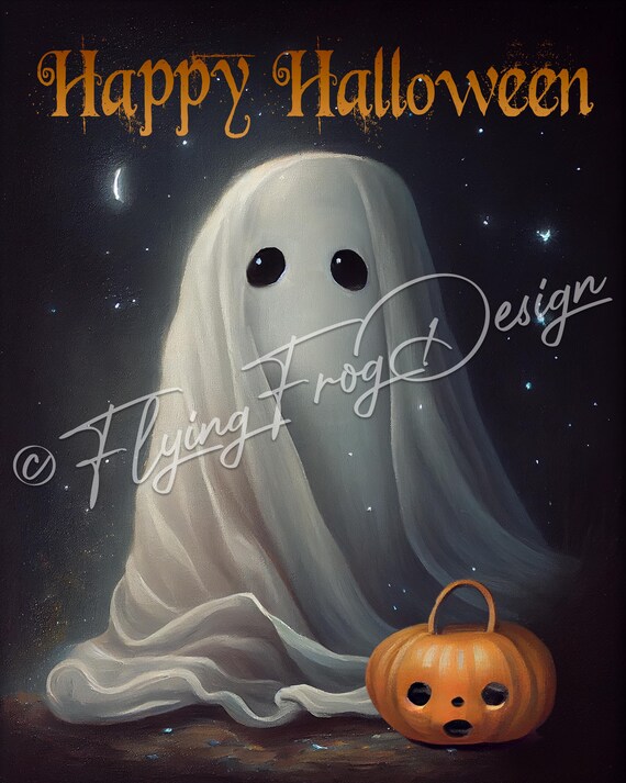 Whimsical Happy Halloween Ghost Sheet Pumpkin Portrait UV-Coated Aluminum Wreath Sign Door Decor Proudly Made in the USA