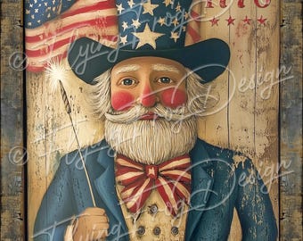Vintage Americana America Patriotic Primitive Uncle Sam 1776 Flag