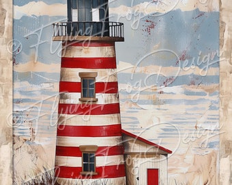 Vintage Lighthouse Distressed Blue Red Beach Ocean This Land Is Your Land UV-Coated Aluminum Metal Door Decor Wreath Sign Made in the USA