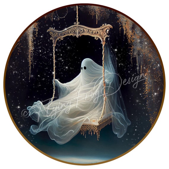 Exclusive Design!!!  Spooky Halloween Sheet Ghost on Swing Portrait UV-Coated Aluminum Wreath Sign Door Decor Proudly Made in the USA