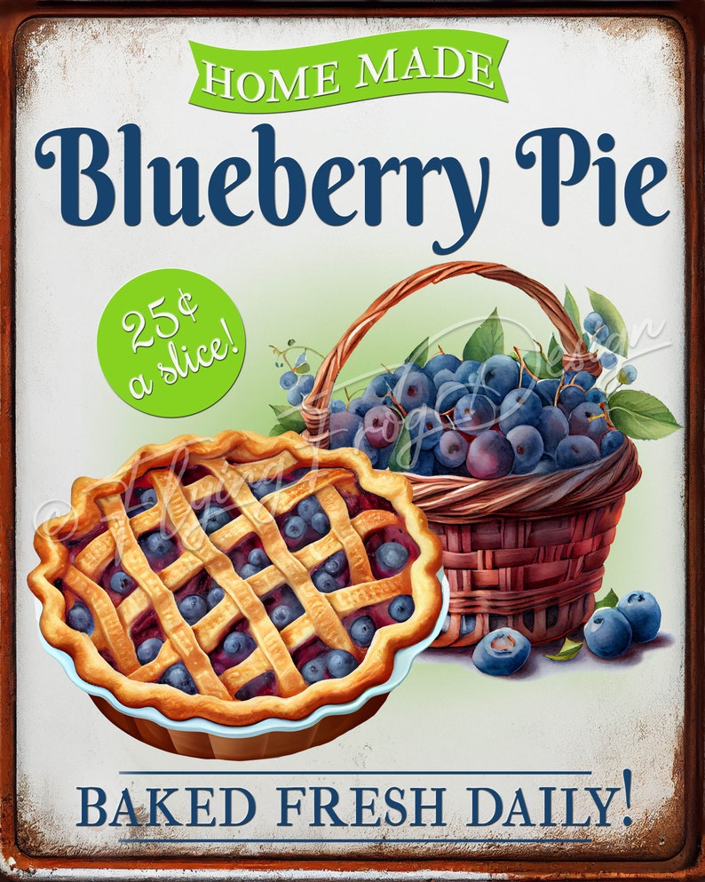 Rust Blueberry Sign Vintage Blueberry Pie Wreath Sign Blueberries Basket Uv-coated Aluminum ...