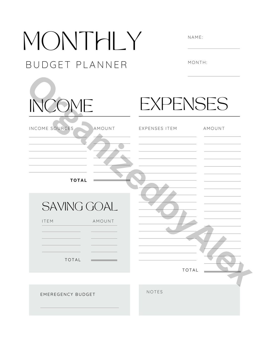 Minimalist Monthly Budget Planner English, Español, Français Etsy