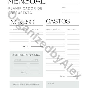 Minimalist Monthly Budget Planner English Español Français Etsy