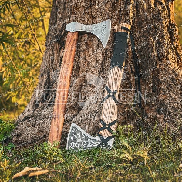 VIKING Axe hand forged carbon steel | Best Holiday Gift for him | Medieval axe with Leather Sheath | Birthday gift for husband Christmas