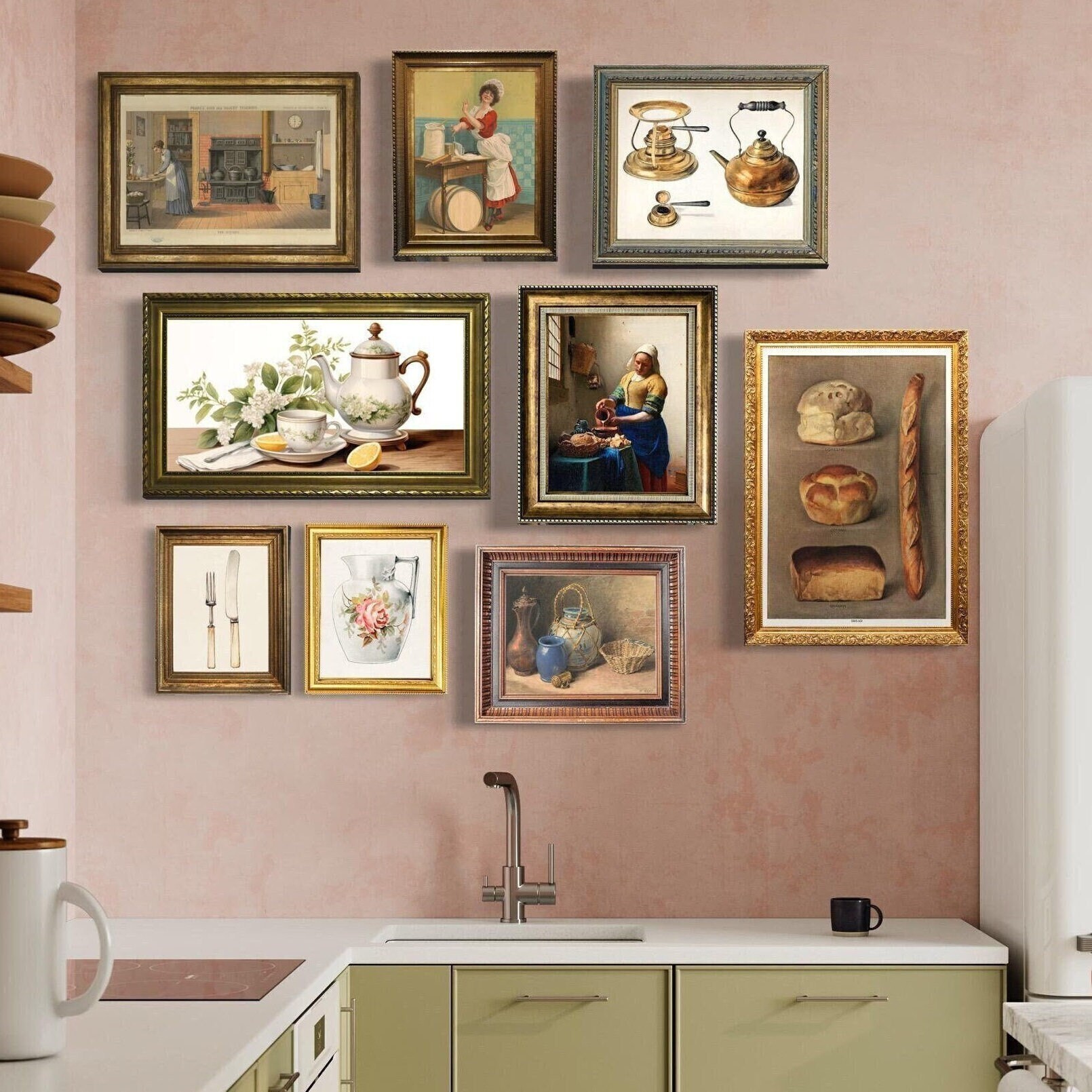 Vintage Kitchen Wall Art Vintage Gallery Wall Set Dining Rom Wall Art Antique Prints Farmhouse ...