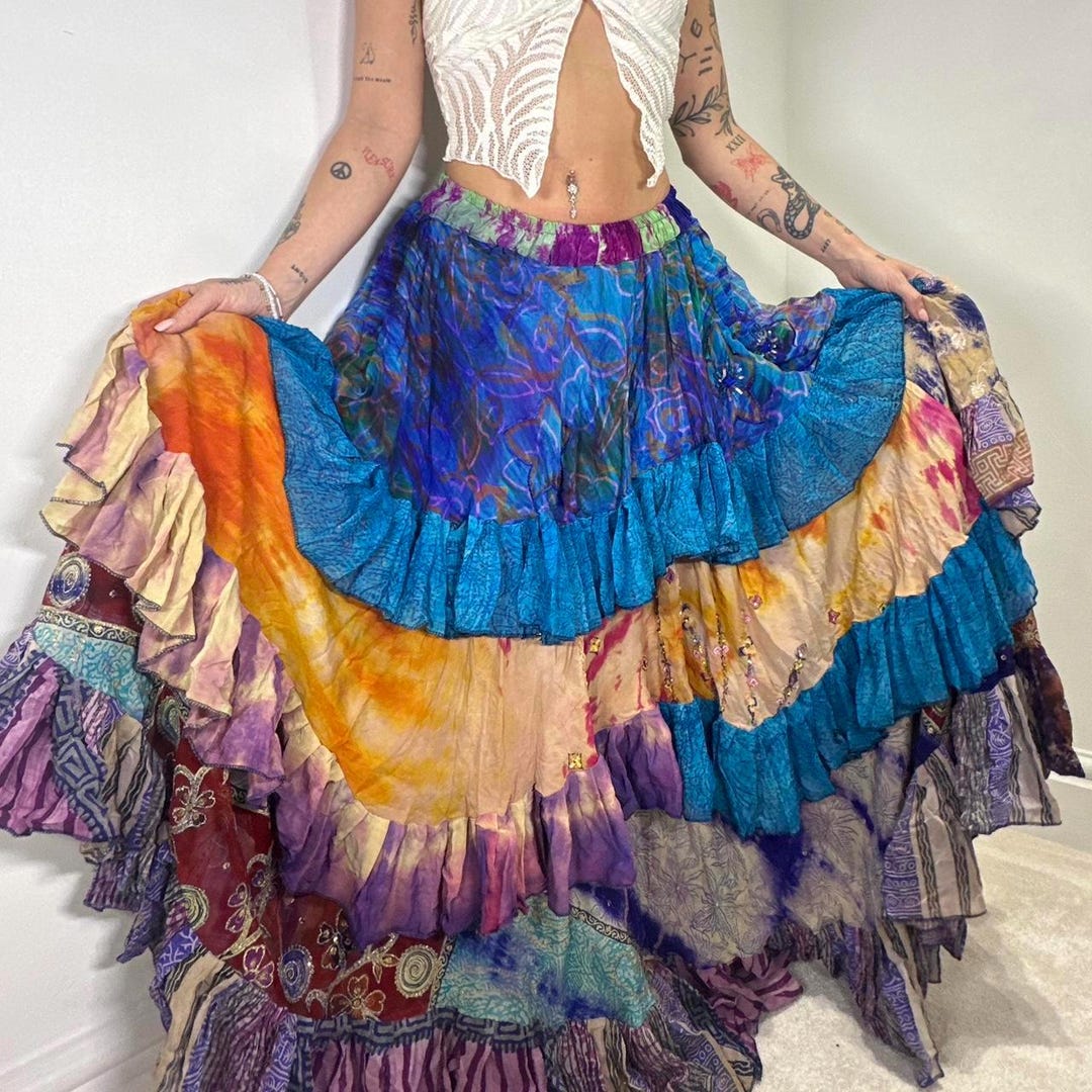 226233 Tie-Dye Maxi Skirt (Black Rainbow)