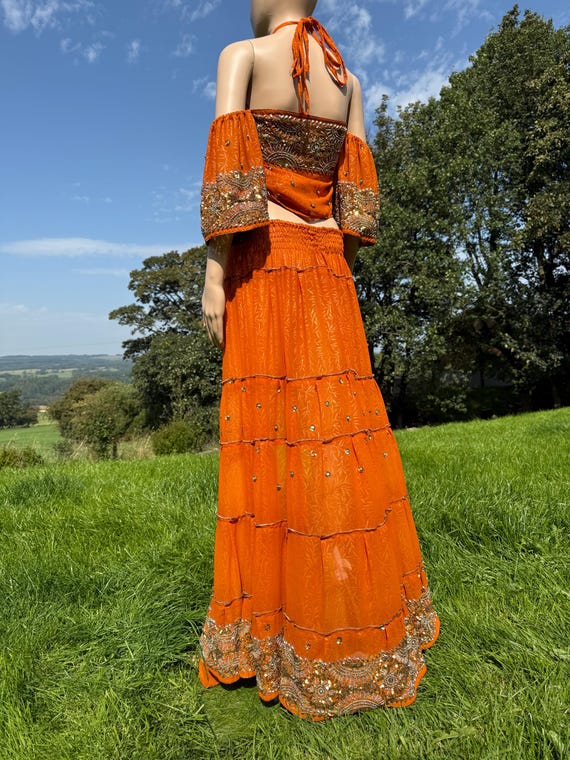 strapless open back dress Long Sleeve 2-Piece Sunset Dress S / Sunset Orange