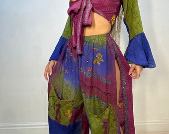 Multicolour goddess pants and batwing top matching set