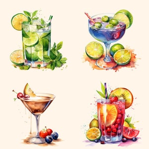 Cocktail Clipart, Aquarell 12+ Sommer Party, Cocktail Getränk, Strandparty, digitale Kunst PNG 400 transparent, digitaler Download kommerzielle Nutzung