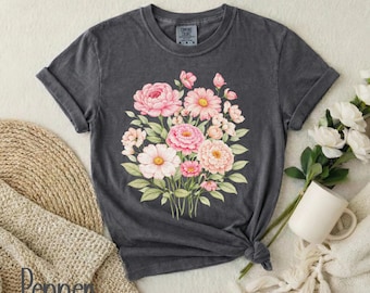 Comfort Colors Wildflower Bouquet T-Shirt, Botanical Floral Graphic Tee