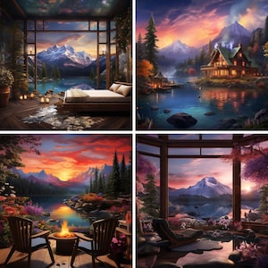 Aquarell Landschaft Druck, 12+ Natur Nacht Abenteuer, inspiriert Dekor Geschenk, Clipart, Wand Kunst digitaler Download JPG 400 kommerzielle Nutzung