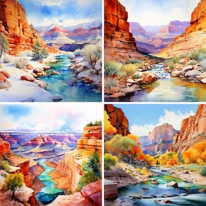 Digitale kunst aquarel landschap 12+ prachtige natuur Great Canyon Decor Gift Clipart Wall Art Digitale Download Print JPG 400 Commercieel gebruik