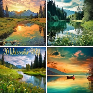 Landschap print natuur, 20+ prachtig landschap, decor cadeau, clipart bundel, kunst aan de muur, instant digitale download prints, PNG 400 commercieel gebruik