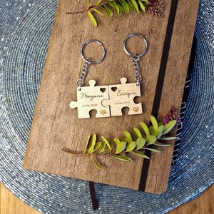 Wooden puzzle keychain gift to personalize to share with your other half