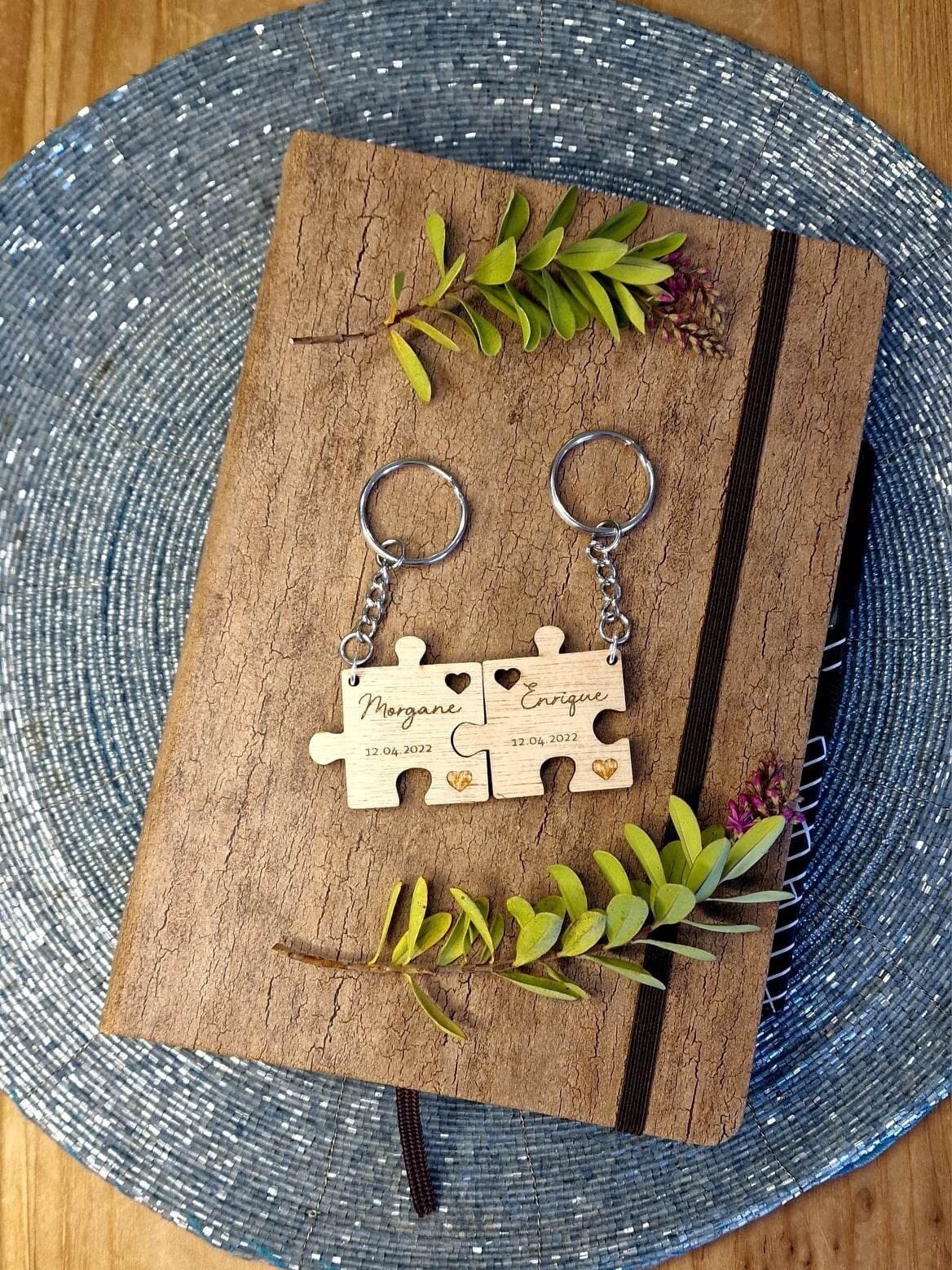 Porte-clé puzzle personnalisé en bois Cadeau amoureux