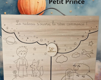 Butaï / Kamishibaï en bois gravé peuplier Format A4, 3 portes, gravure inspiré du Petit Prince, Le renard, hibou, féérique, animaux polaires