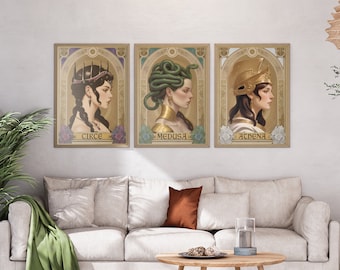 Art Nouveau Greek mythology wall art, print, poster, illustration, home decor, Medusa, Athena, Artemis, Circe, Persephone, A4, A3, A2, A1