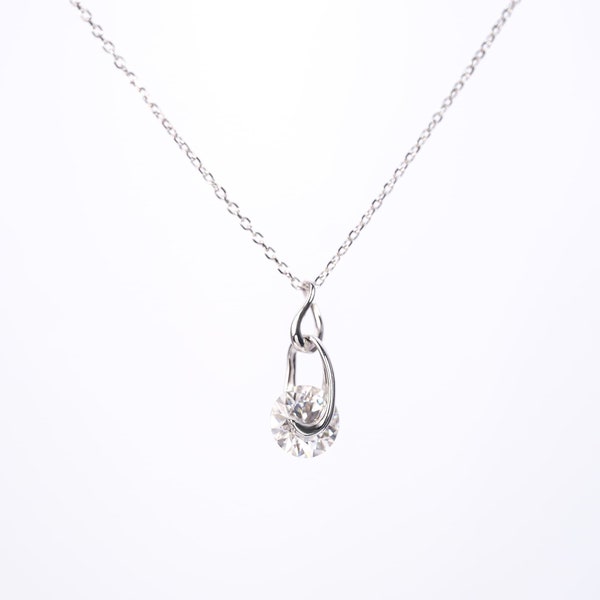 2CT Moissanite Spinning Pendant Necklace, 925 Silver White Gold Plated, Minimalist Streamlined Design