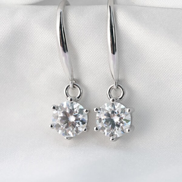 Brilliant Moissanite Drop Earrings - 925 Silver Plated with White Gold, Ethical Gemstones