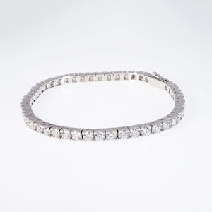 3mm Moissanite Tennis Bracelet, 18K White Gold Plated Silver