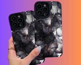 Black Marble Design Case für iPhone, stoßfeste Hülle für iPhone X, 11, 12, 13, 14, 15, glänzender Marmor, dicke Rückseite